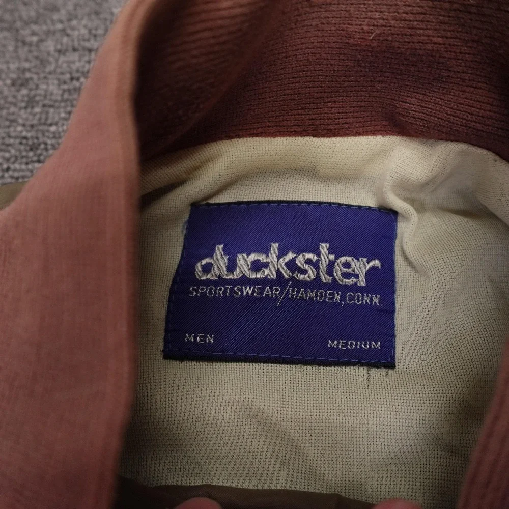 Vintage Duckster Jacket Mens Medium Brown Nylon Bomber Snap Front Lined Knit